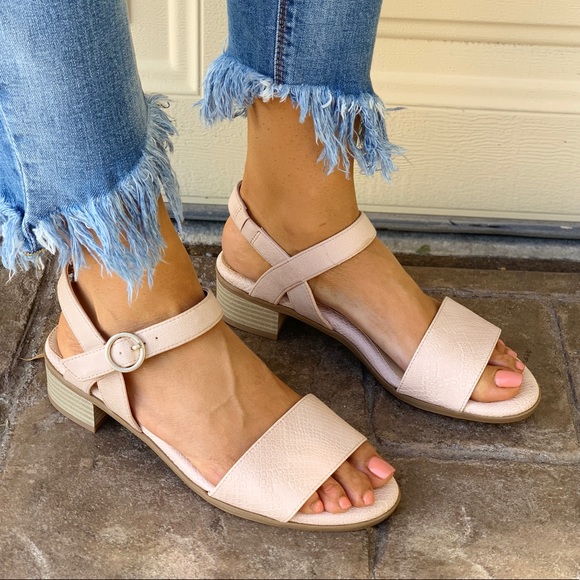 Blush Pink Snake Print Kitten Block Heel Sandal - Picture 2 of 7